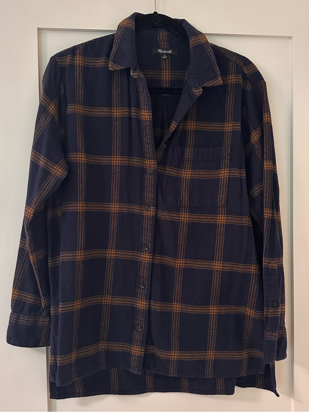 Madewell Navy and Copper Plaid Button-Down Shirt